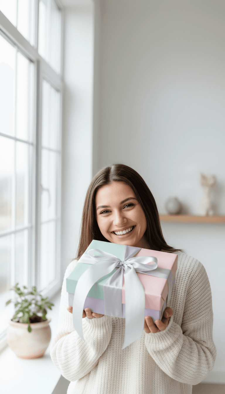 Teenage girl wrapping a Christmas gift surrounded by toys and wrapped presents